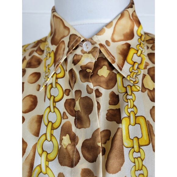 Vtg Starington by Charlotte Womens Leopard Gold Chain Print Silk Blouse Sz 8 - Picture 7 of 10